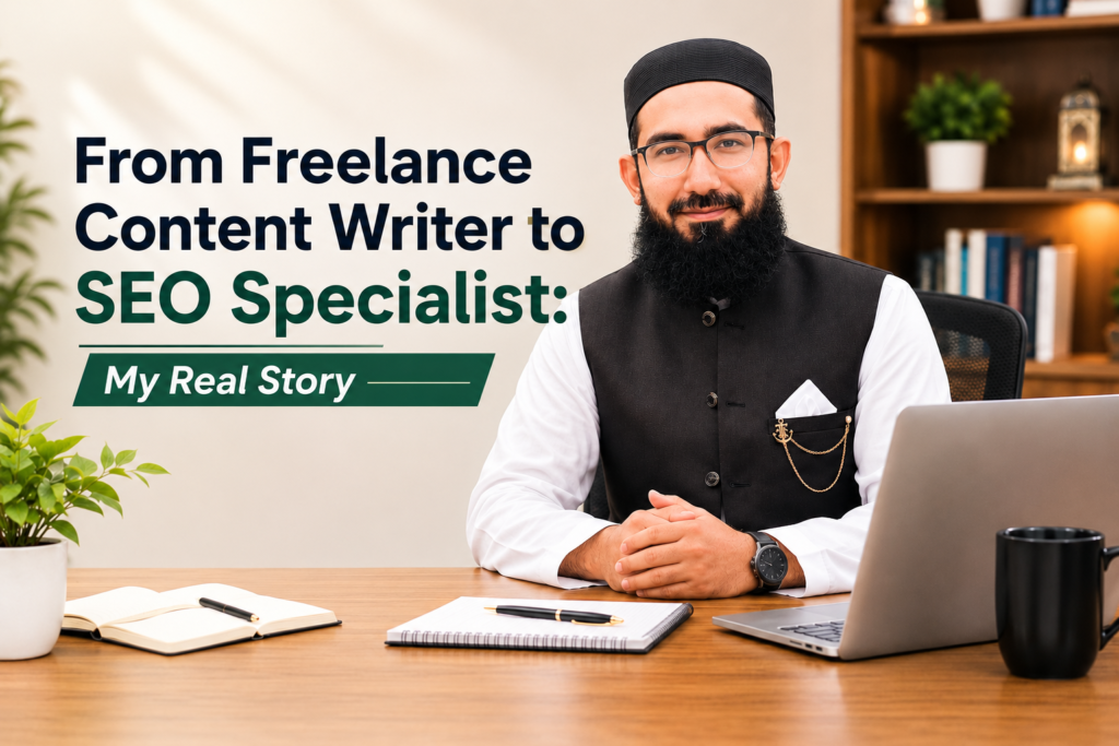 Hamza Ali Siddiqui working on a client SEO project