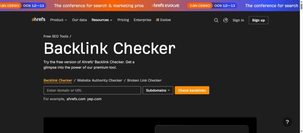 Ahrefs free Backlink Checker tool