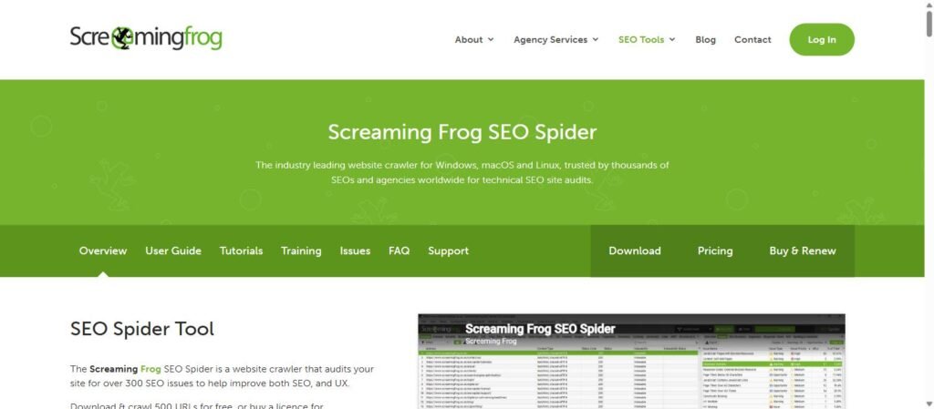 Screaming Frog SEO Spider website crawler homepage